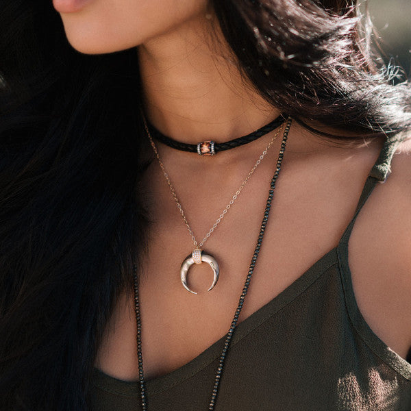 CELESTE DOUBLE HORN CRESCENT NECKLACE