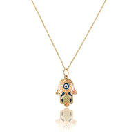 14K GOLD HAMSA PENDANT NECKLACE IN PINK