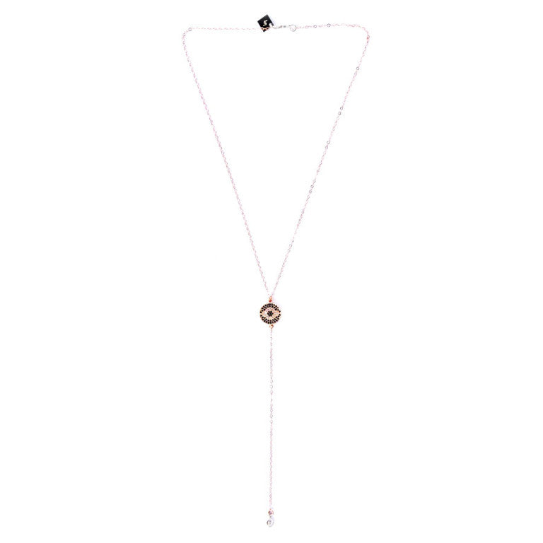 FEMI ROSE GOLD PAVÉ EVIL EYE LARIAT NECKLACE