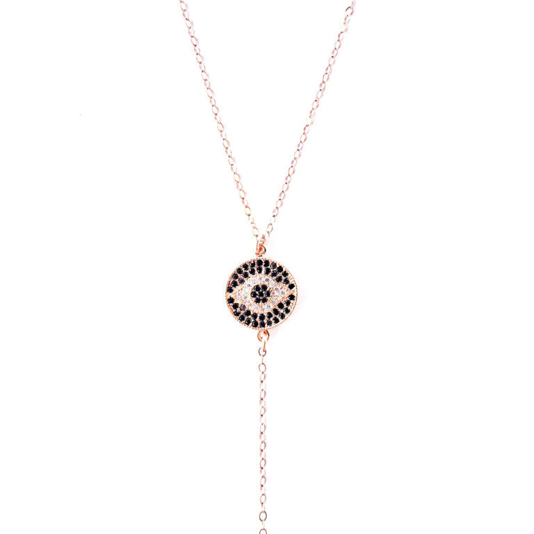 FEMI ROSE GOLD PAVÉ EVIL EYE LARIAT NECKLACE
