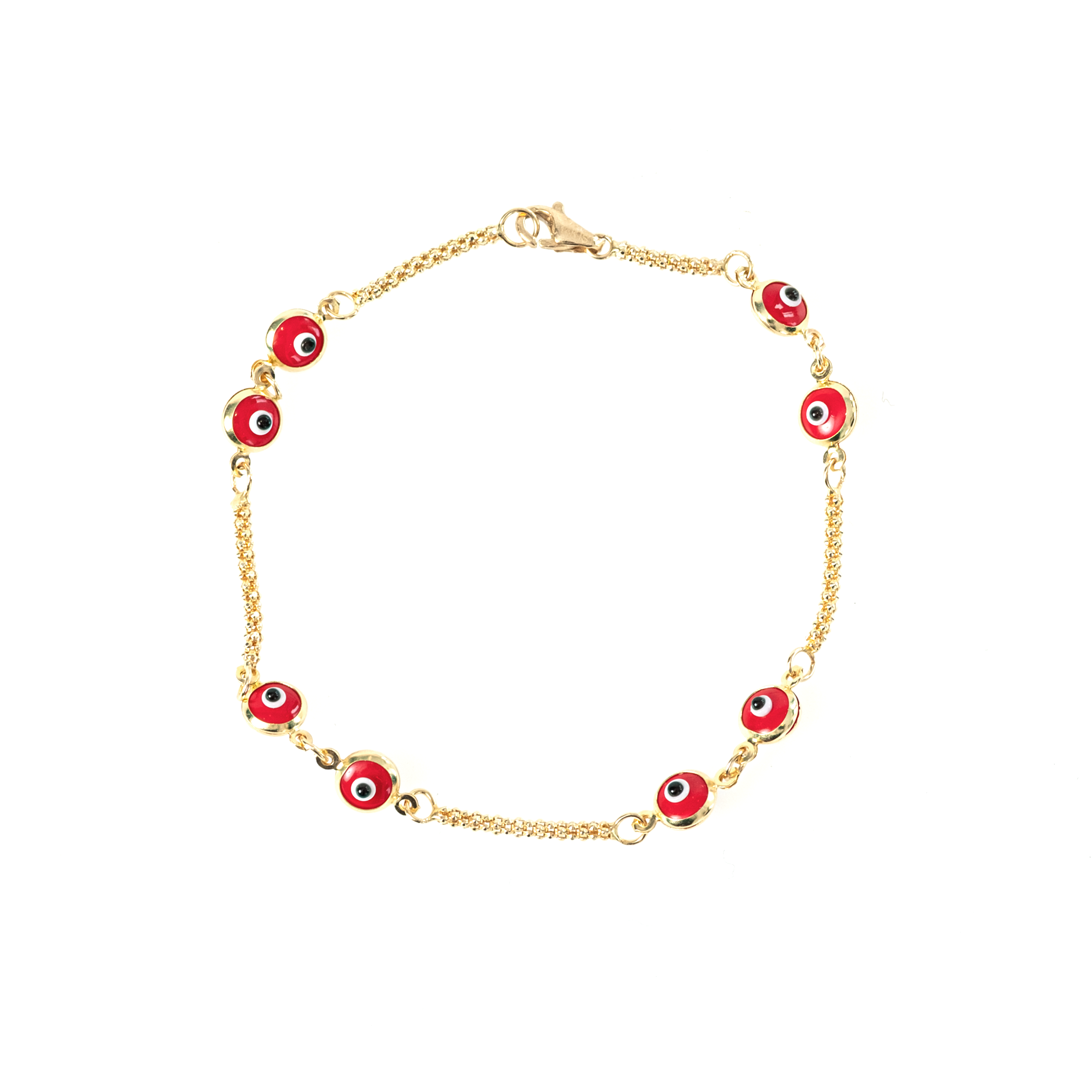 14K GOLD RED EVIL EYE BRACELET