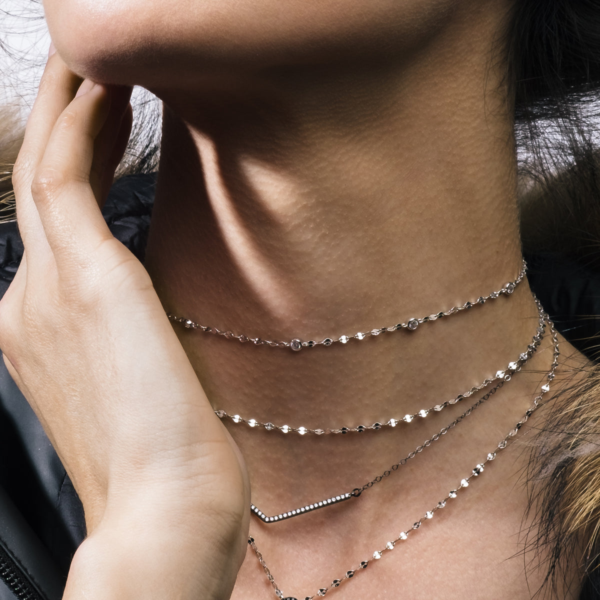 AURORA CRYSTAL DOUBLE-CHAIN CHOKER NECKLACE