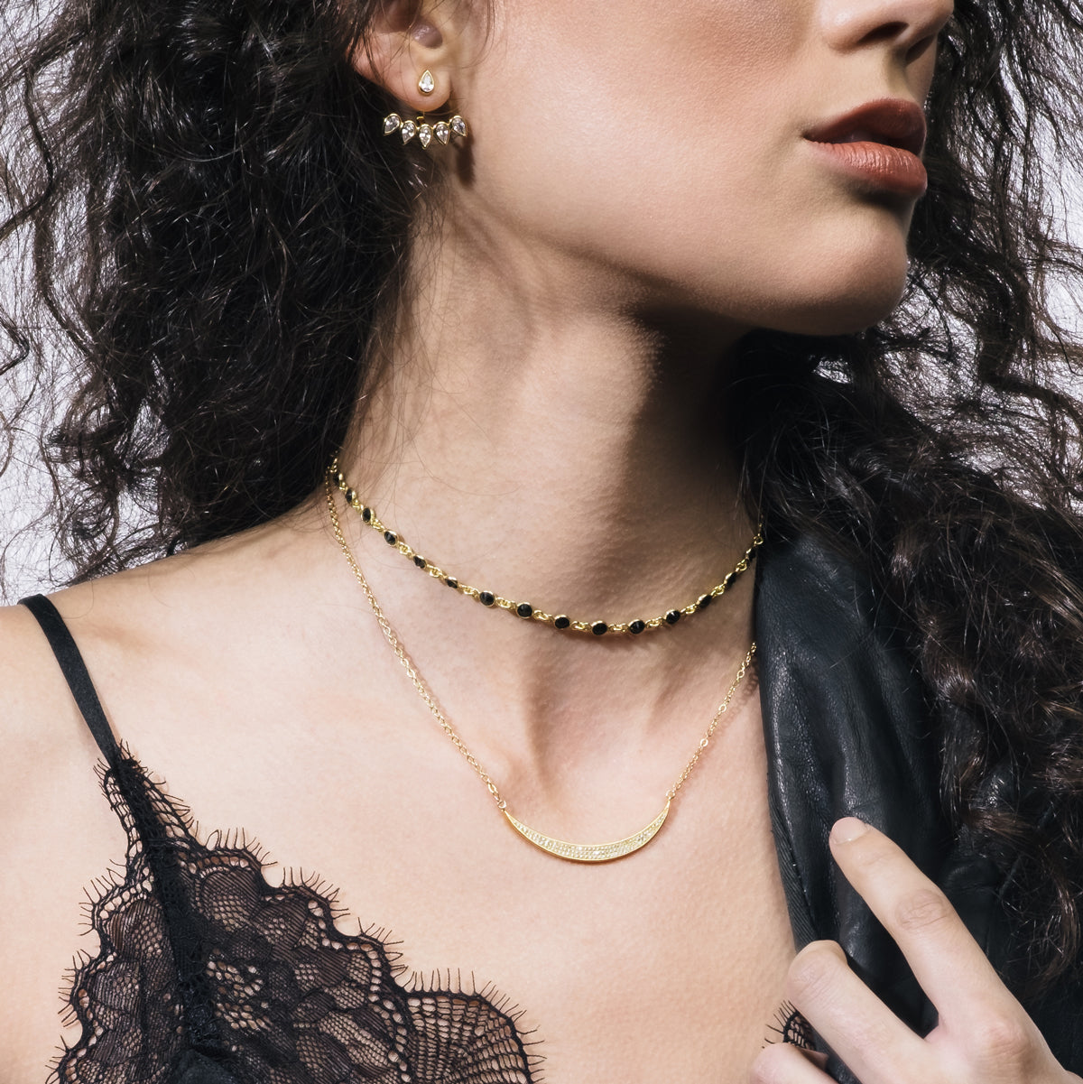 NOVA CRYSTAL PAVÉ CRESCENT NECKLACE