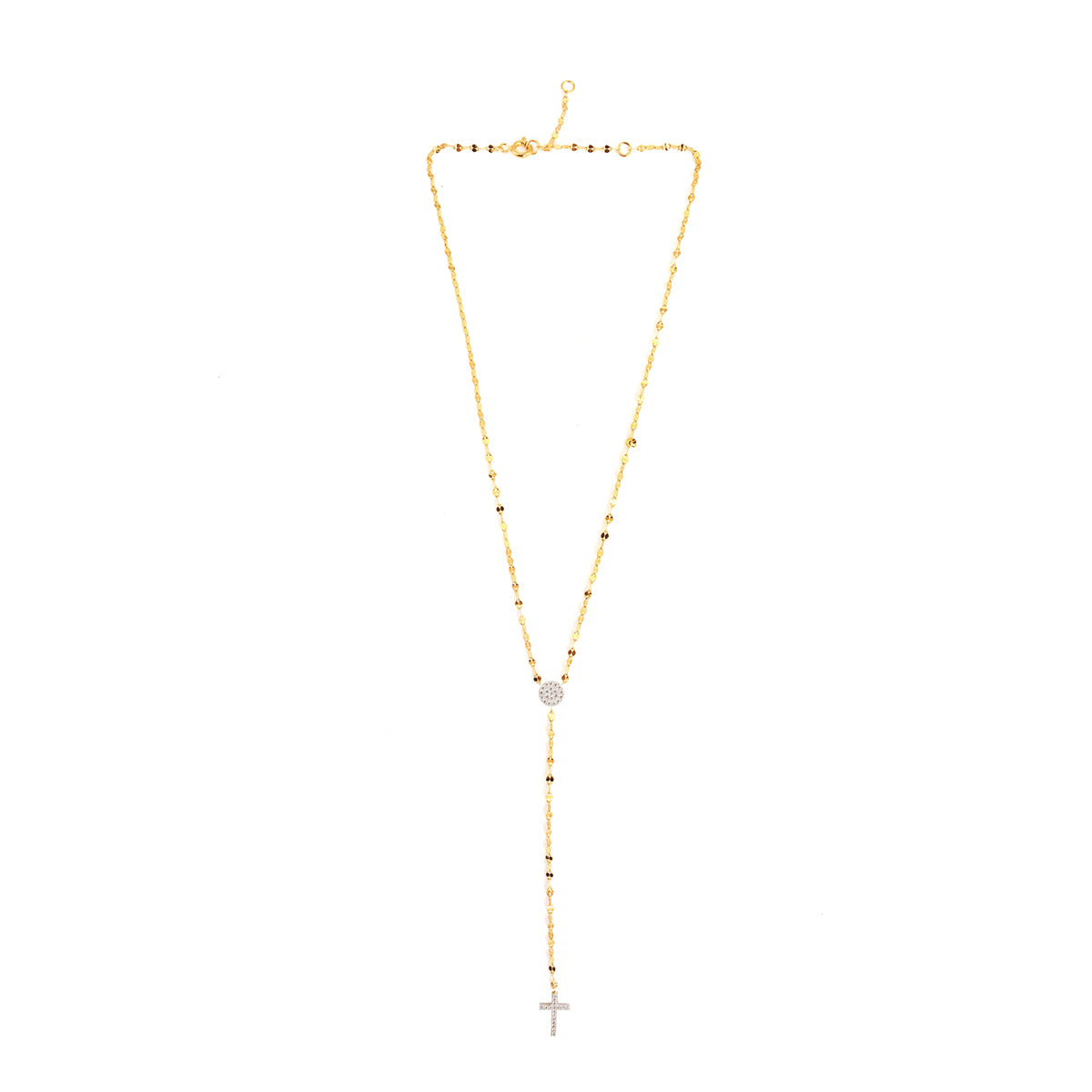 SPESSO PAVÉ DISC + CROSS LARIAT NECKLACE