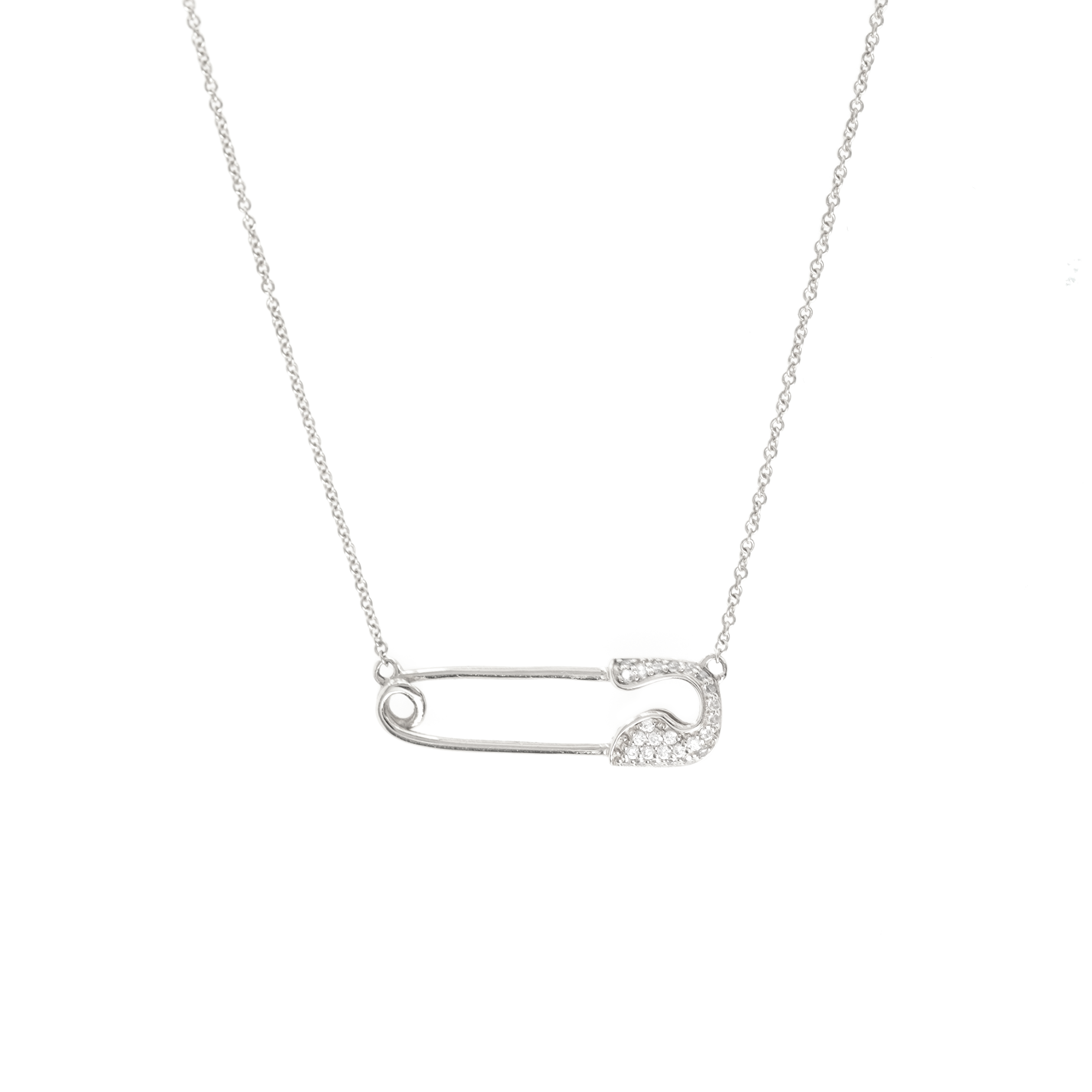 WHITE GOLD PAVÉ SAFETY PIN NECKLACE