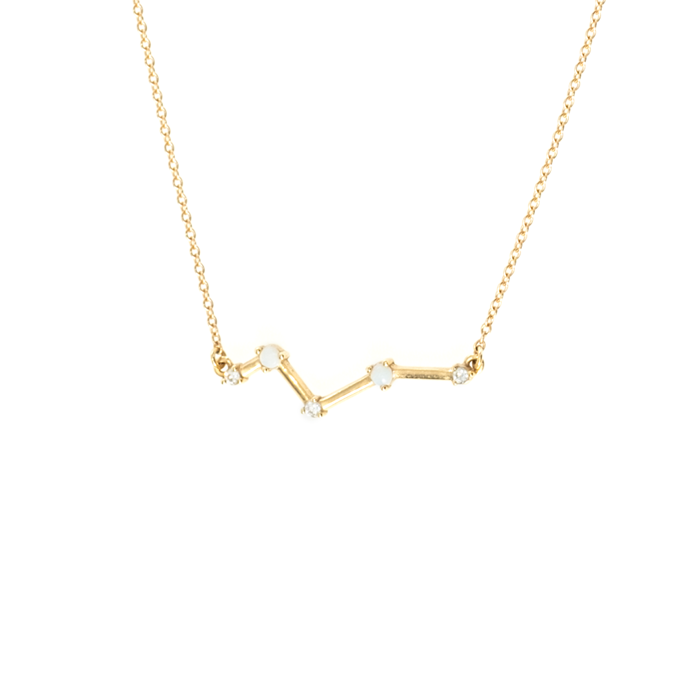 14K GOLD OPAL AND DIAMOND CONSTELLATION BAR NECKLACE