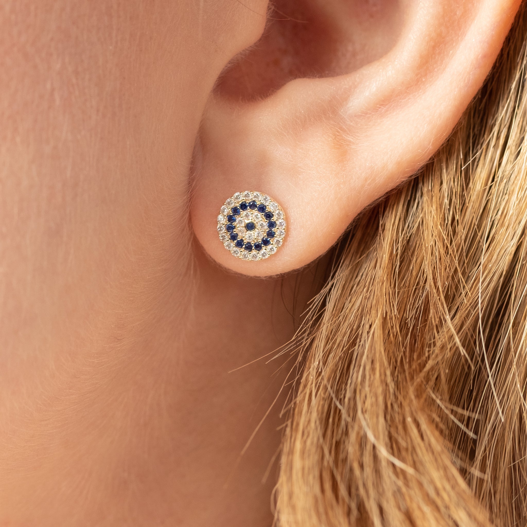 14K GOLD PAVÉ CRYSTAL EVIL EYE STUDS