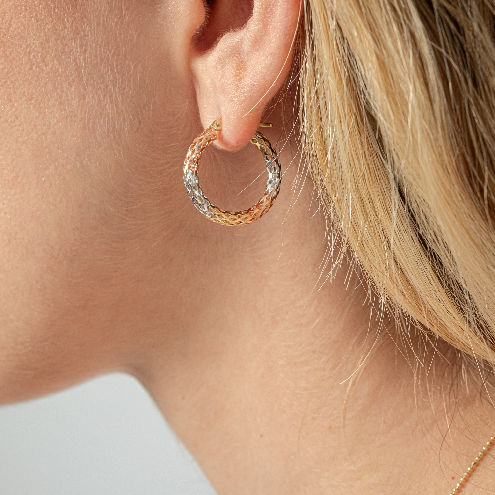 14K TRI-GOLD WOVEN HOOPS
