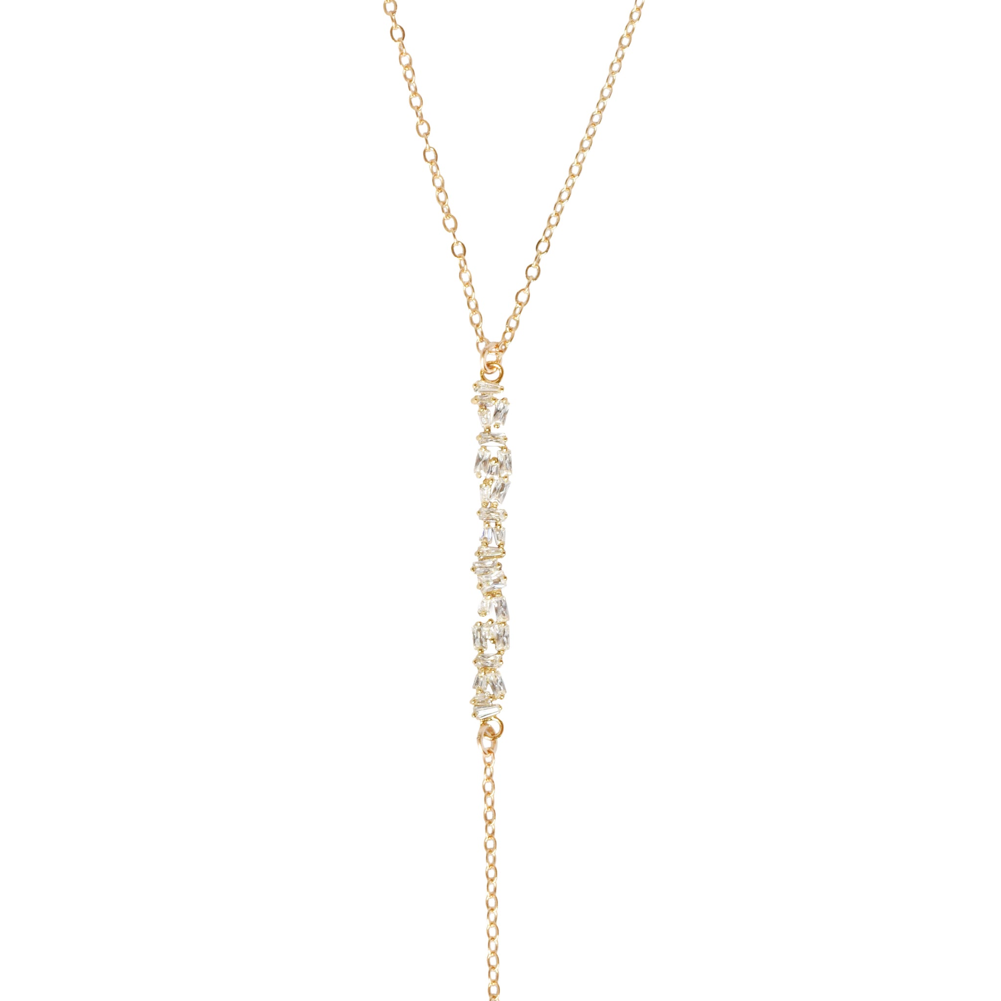 ALTA CRYSTAL BAGUETTE BAR LARIAT NECKLACE