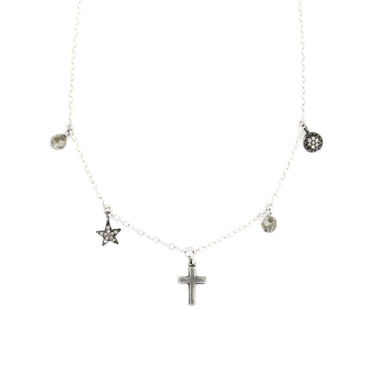 BAILIN SILVER CHARM CHOKER NECKLACE
