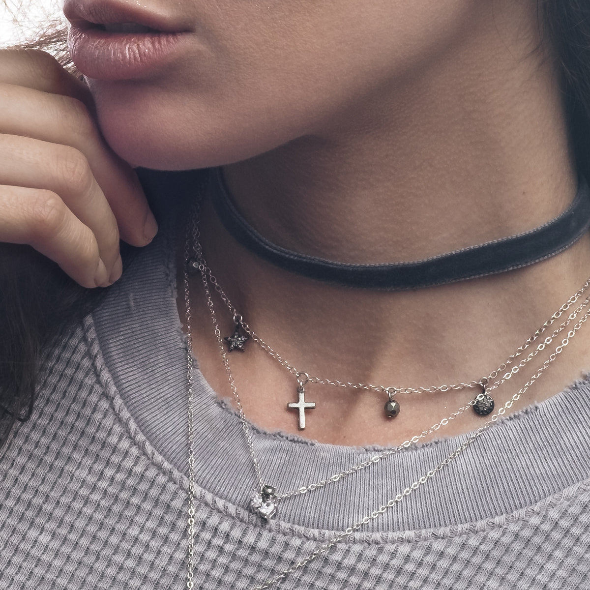 BAILIN SILVER CHARM CHOKER NECKLACE