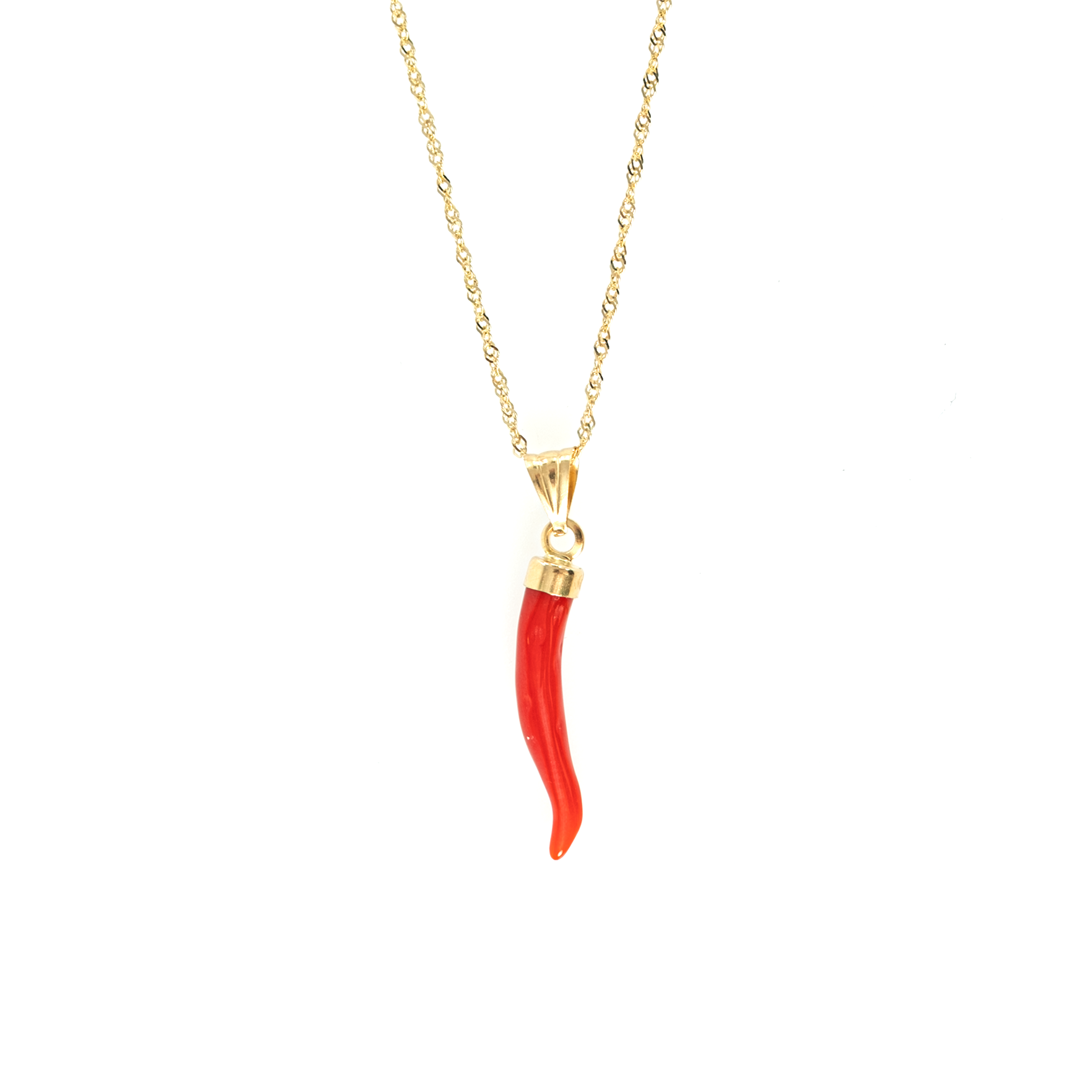 CORAL CORNICELLO ON 10K GOLD CHAIN