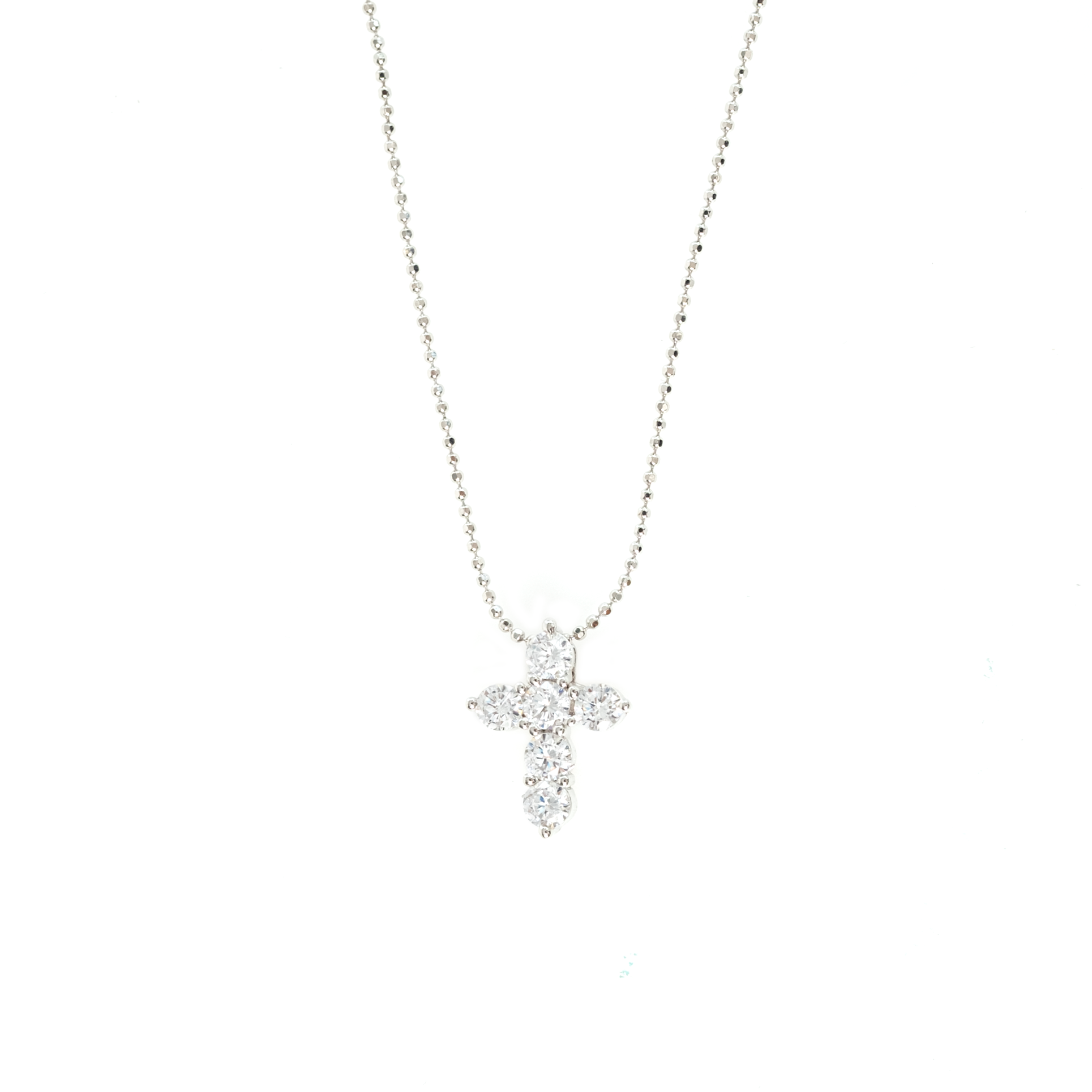 CRYSTAL CROSS NECKLACE ON BEAD CHAIN