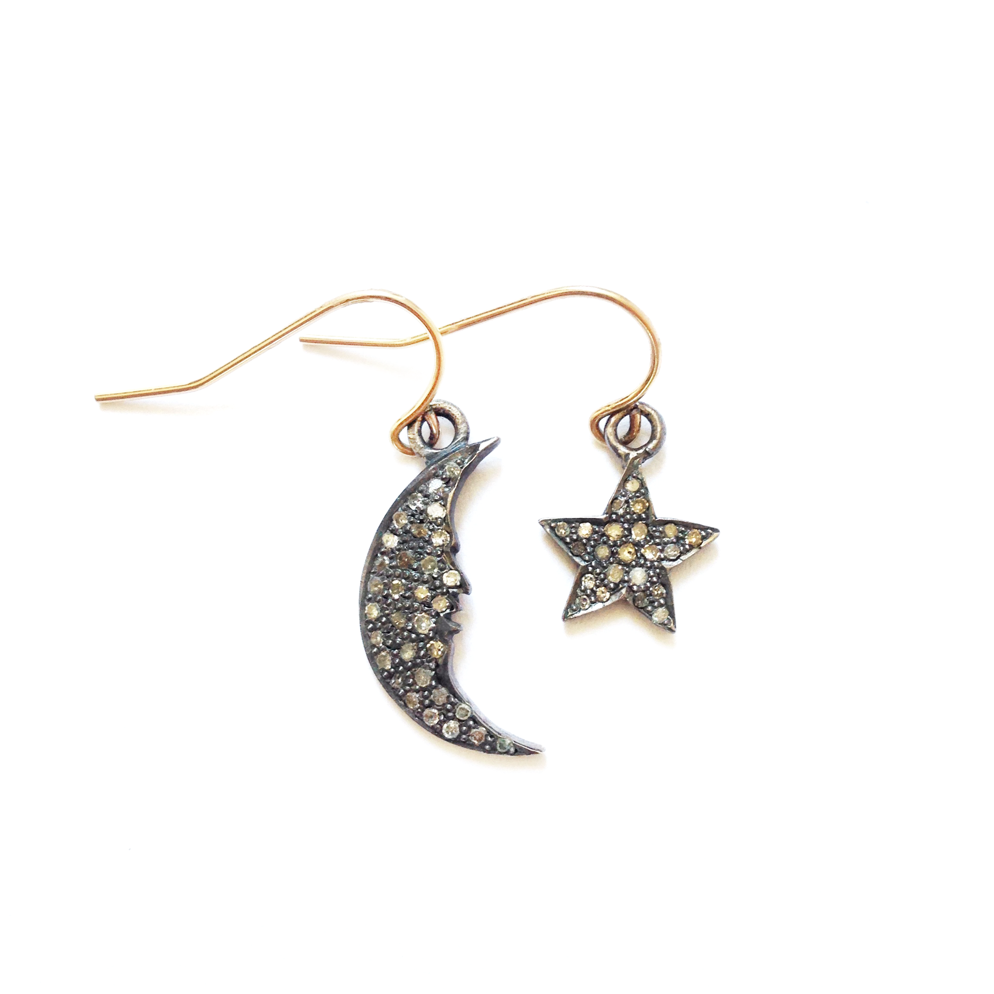 COSTELLA PAVÉ DIAMOND STAR + MOON EARRINGS