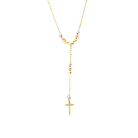 14K TRI-GOLD BEAD CROSS LARIAT