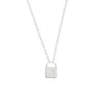 WHITE GOLD LOCK PENDANT NECKLACE