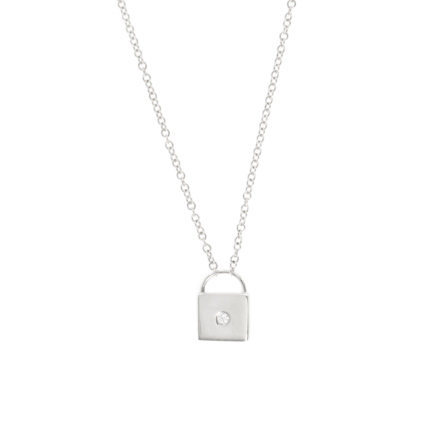 WHITE GOLD LOCK PENDANT NECKLACE