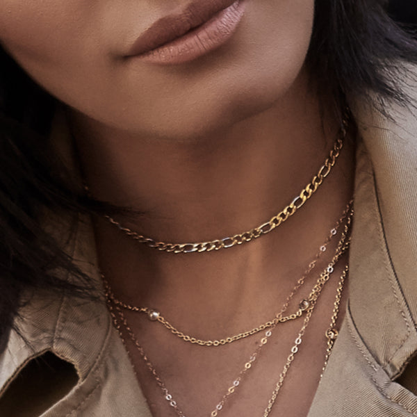 GOLD AND SILVER FIGARO-CHAIN CHOKER